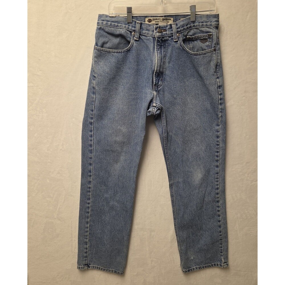 Harley Davidson Men Size 33x32 Fits 30x30 Bootcut Blue Jeans Motorcycle Biker